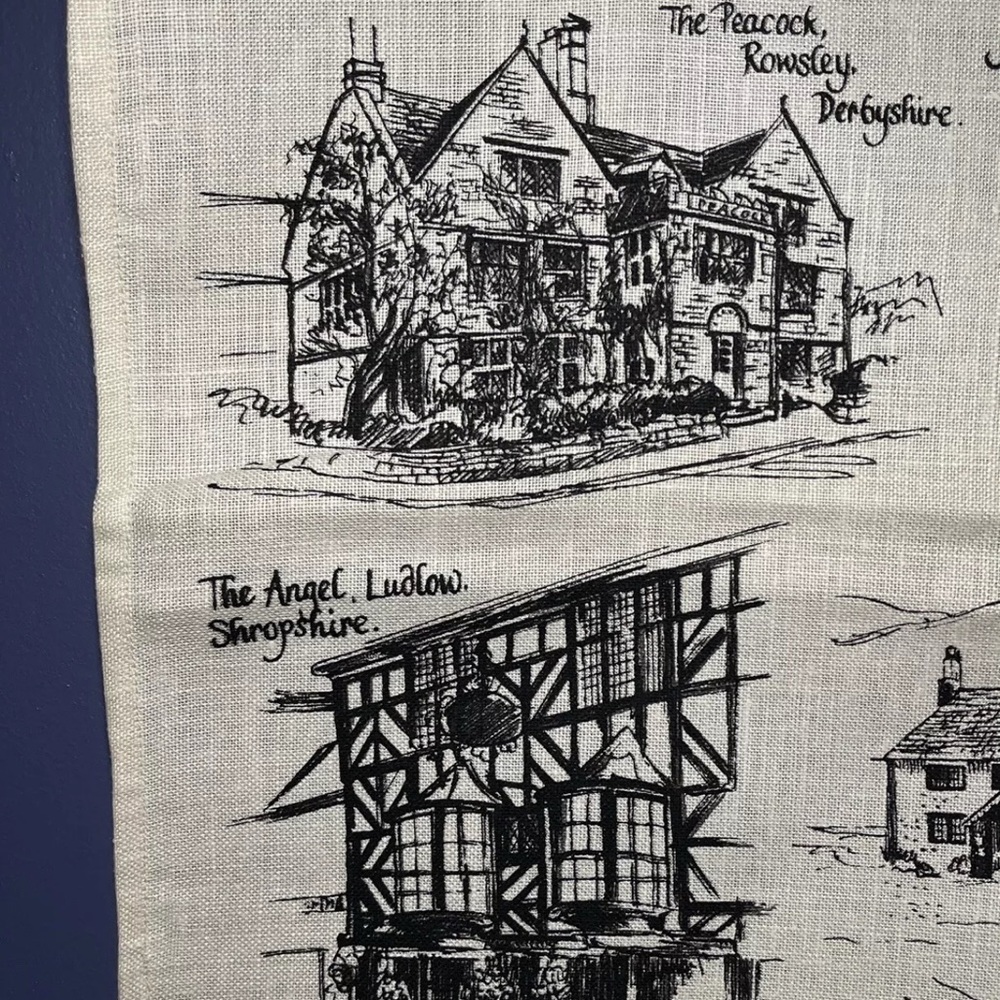 Horrockses Tea Towel “Old Inns” 100% Irish linen 1960s Vintage Original - Picture 4 of 14